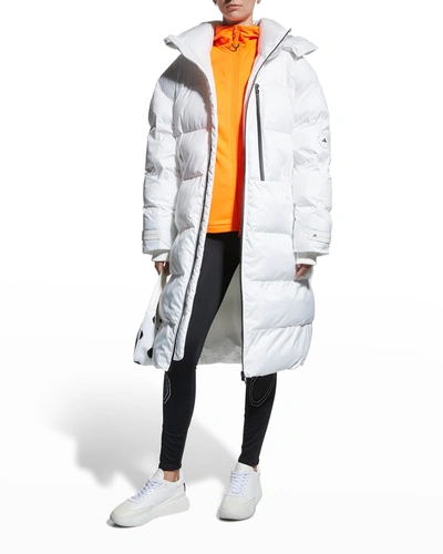 Adidas By Stella Mccartney Logo-print Long Puffer Jacket In White 