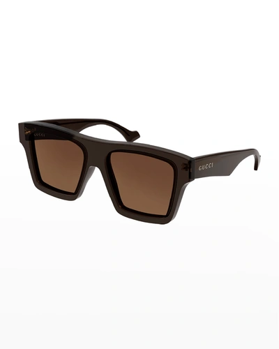 Gucci Men's Square Acetate Sunglasses In 905 Brown