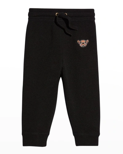 Shop Burberry Girl's Vintage Check Bear Cashmere Jogger Pants In Black