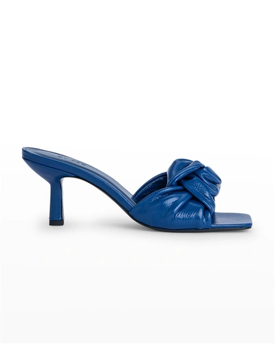 Shop By Far Lana Glossy Twist Kitten-heel Mules In Deep Blue