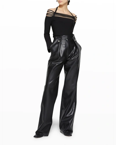 Shop Jonathan Simkhai Tara Vegan-leather Pleated Pants In Black