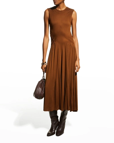 Shop Rebecca Taylor Ruched-waist Sleeveless Dress In Cocoa