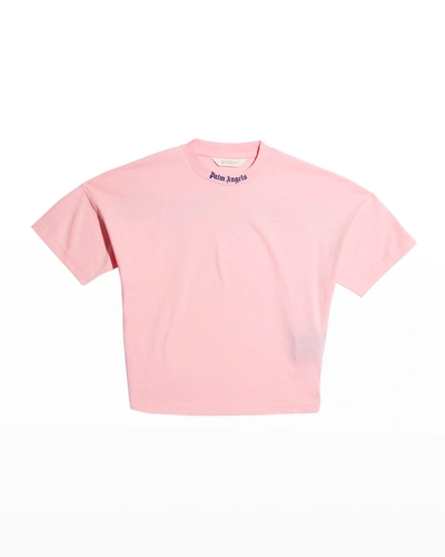 Shop Palm Angels Girl's Logo Tee In Pink Navy