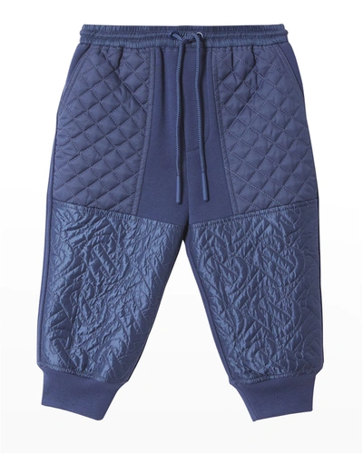 Shop Burberry Boy's Timothie Tb Monogrammed Jogger Pants In Pebble Blue