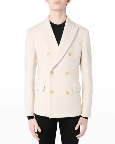 Shop Amiri Men's Boiled Wool Double-breasted Jacket In Alabaster