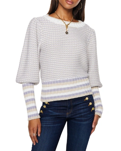 Shop Ramy Brook Hadar Striped Puff-sleeve Sweater In Neutral Combo