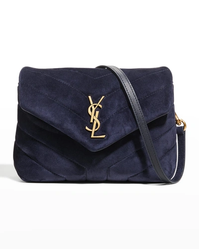Shop Saint Laurent Loulou Toy Quilted Suede Crossbody Bag In 4147 Deep Marine