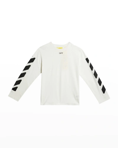 Shop Off-white Boy's Logo Diagonal Graphic T-shirt In Whiteblack