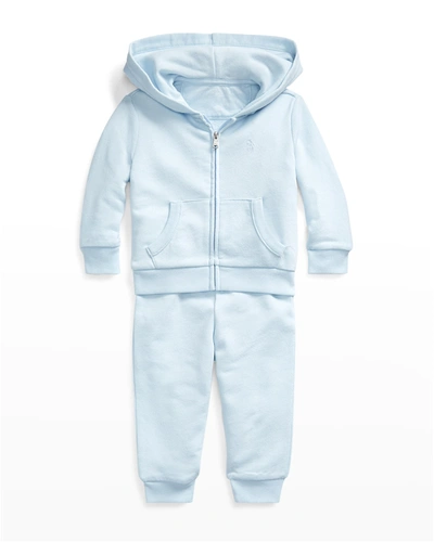 Shop Ralph Lauren Boy's Atlantic Terry Fleece Jogger Set, Sizes 3m-24m In Beryl Blue