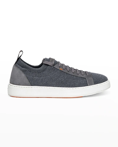 Shop Santoni Men's Stretch Knit Low-top Sneakers In Grey G62