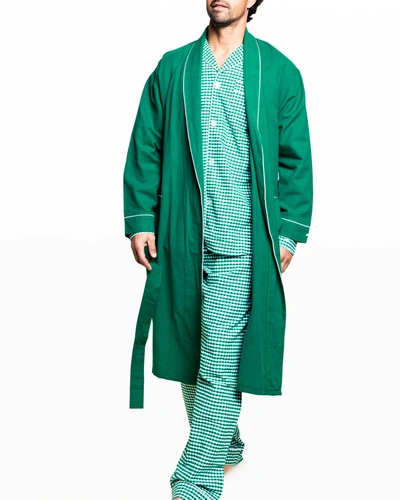 Shop Petite Plume Men's Piped Flannel Robe In Green