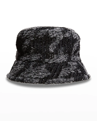Shop Maison Michel Axel Houndstooth Tweed Bucket Hat In Black Grey