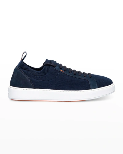 Shop Santoni Men's Stretch Knit Low-top Sneakers In Blue U60