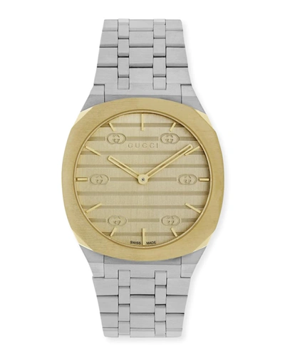Shop Gucci 25h 34mm Two-tone Bracelet Watch In Two Tone