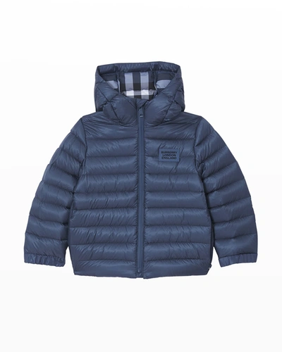 Shop Burberry Boy's Quilted Puffer Hooded Jacket, Sizes 3-14 In Pebble Blue