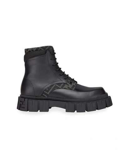 Shop Fendi Men's Force Ff Leather Lug-sole Combat Boots In Nerogrig.neronero