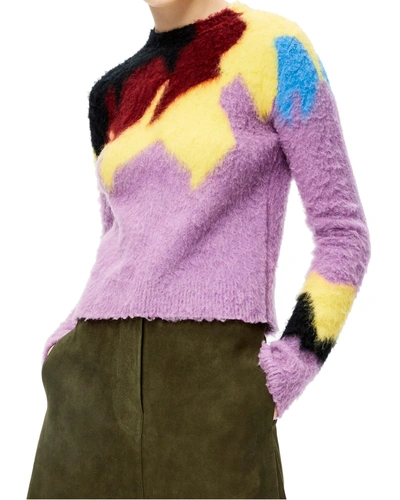 Shop Loewe Abstract-intarsia Textured Sweater In Lilac/mult