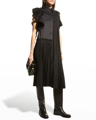 Shop Adeam Winter Berry Asymmetric Midi Shirtdress In Black