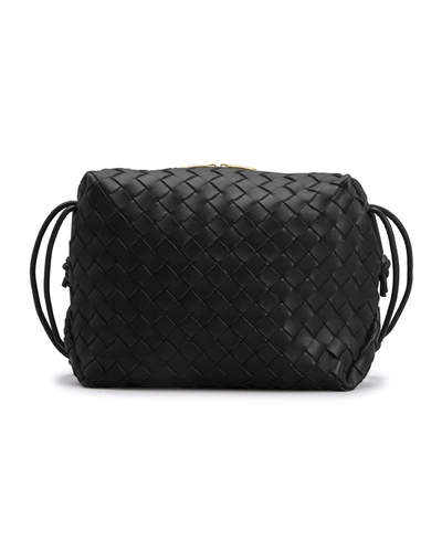Shop Bottega Veneta Loop Intrecciato Leather Crossbody Bag In Black/gold