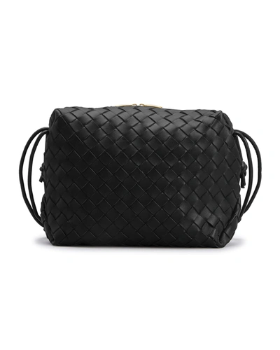 Bottega Veneta Loop Intrecciato Leather Crossbody Bag Black-Gold