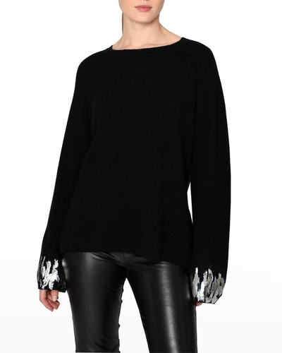 Shop Nicole Miller Mongolian Thermal Cashmere Sweater In Black