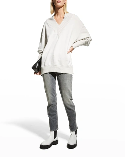 Shop Agolde Klara Extended V-neck Sweatshirt In Wired (lt Grey)