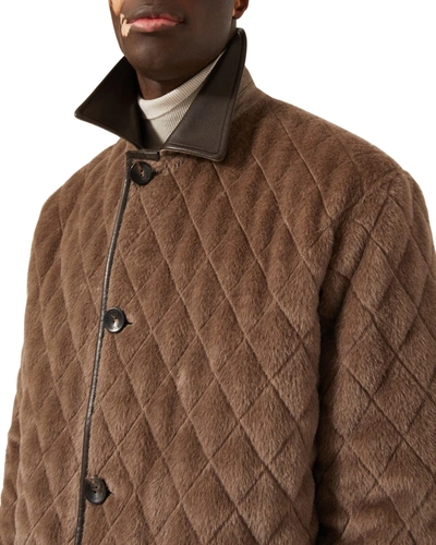 Shop Agnona Men's Spazzolino Quilted Equestrian Jacket In Taupe