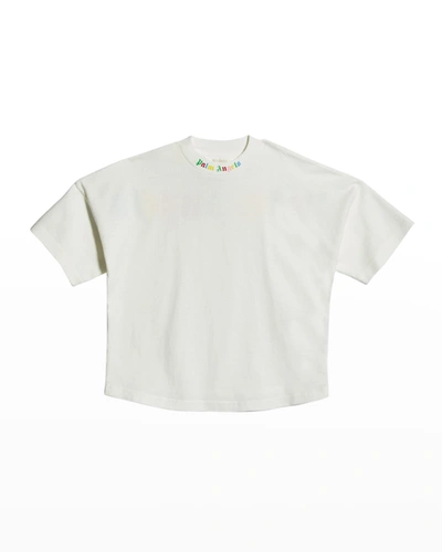 Shop Palm Angels Kid's Multicolor Logo Cotton T-shirt In White Multi