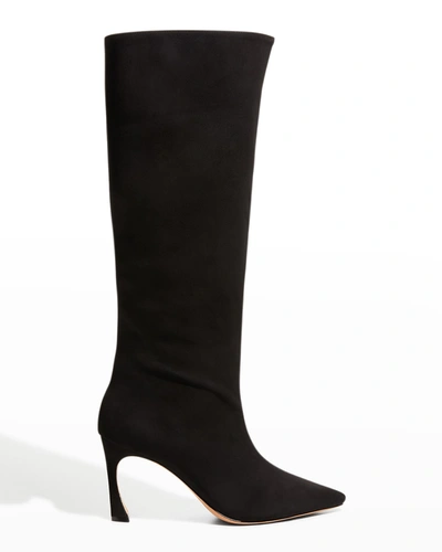 Shop Alexandre Birman Kyra 85mm Zip Suede Tall Boots In Black