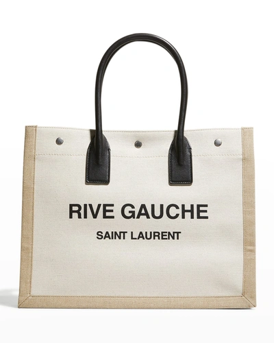 Shop Saint Laurent Rive Gauche Small Canvas East-west Tote Bag  In 9054 Greggio Natu