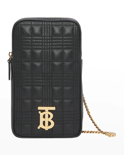 Shop Burberry Lola Mini Vertical Quilted Crossbody Bag In Black