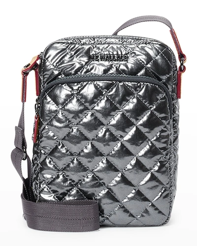 Shop Mz Wallace Metro Metallic Quilted Crossbody Bag In Anthracite Metall