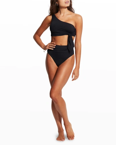 Shop Seafolly Asymmetric One-shoulder Bikini Top In Black