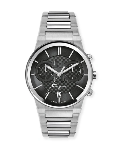 Shop Ferragamo Men's 41mm Sapphire Chrono Bracelet Watch In Silver/black