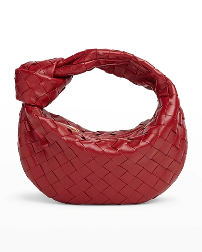 Shop Bottega Veneta Jodie Mini Intrecciato Knot Hobo Bag In Dark Red