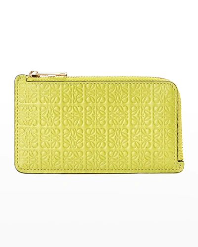 Shop Loewe Allover Anagram Logo Zip Card Holder In 4801 Lime Yellow