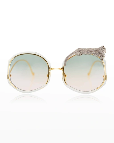 Anna-karin Karlsson Rose Et Le Reve Leopard Round Acetate Sunglasses In Jade
