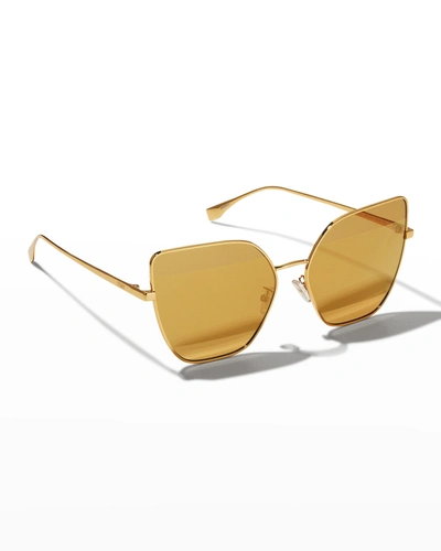 Shop Fendi Mirrored Metal Cat-eye Sunglasses In Endura Gold/brown