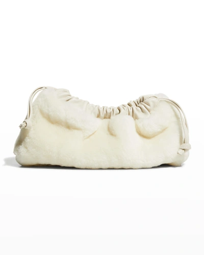 Shop Studio Amelia Mini Drawstring Bag - Reversible In Ivory Shearling