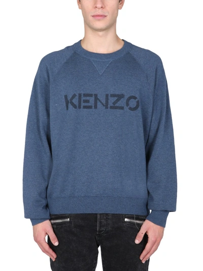 Shop Kenzo Sweater With Logo Inlay In Blue