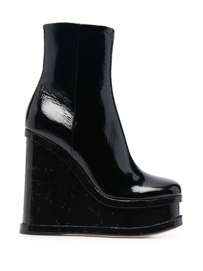 Shop Haus Of Honey 130mm Patent Leather Wedge Booties In Black