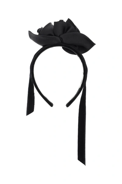 Shop Alessandra Rich Headband With Satin Roses In Black