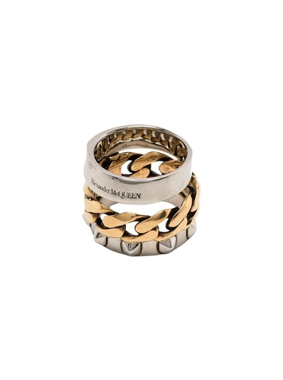 Shop Alexander Mcqueen Punk Gold And Silver Colored Brass Ring In Metallic