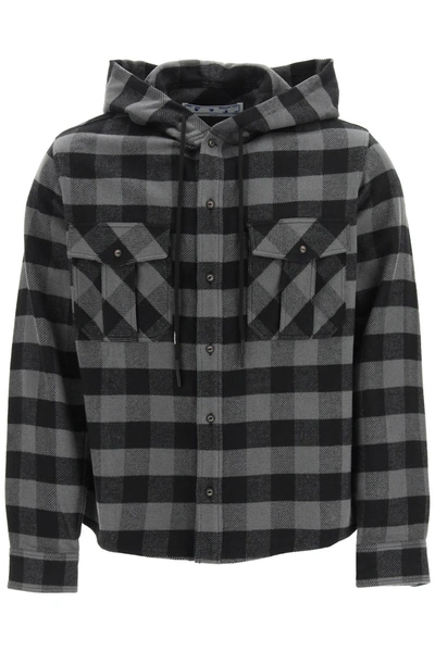 Shop Off-white Hooded Flannel Shirt In Mixed Colours