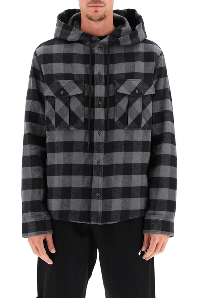 Shop Off-white Hooded Flannel Shirt In Mixed Colours