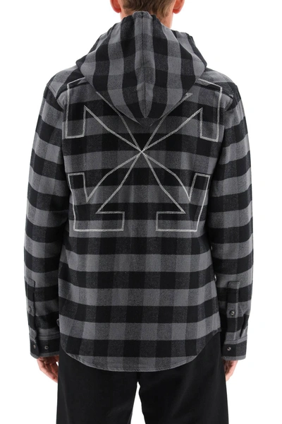 Shop Off-white Hooded Flannel Shirt In Mixed Colours