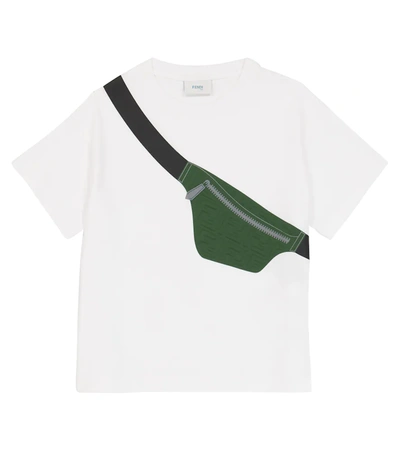 Shop Fendi Printed Cotton T-shirt In White+park