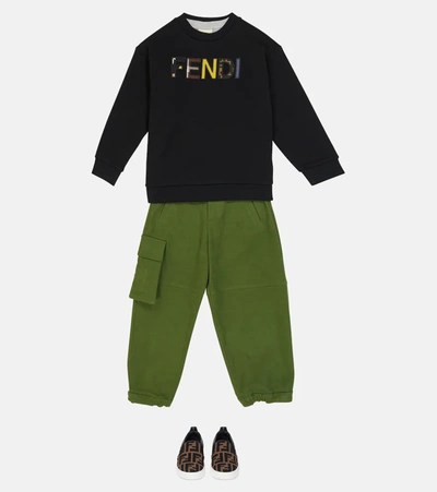 Shop Fendi Cotton Logo Sweatshirt In Black