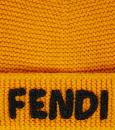 Shop Fendi Logo Wool And Cashmere Beanie In Giallo