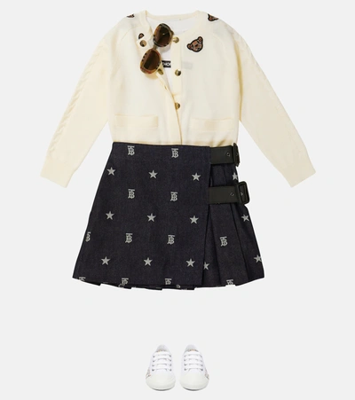 Shop Burberry Monogrammed Japanese Denim Skirt In Indigo Ip Pattern